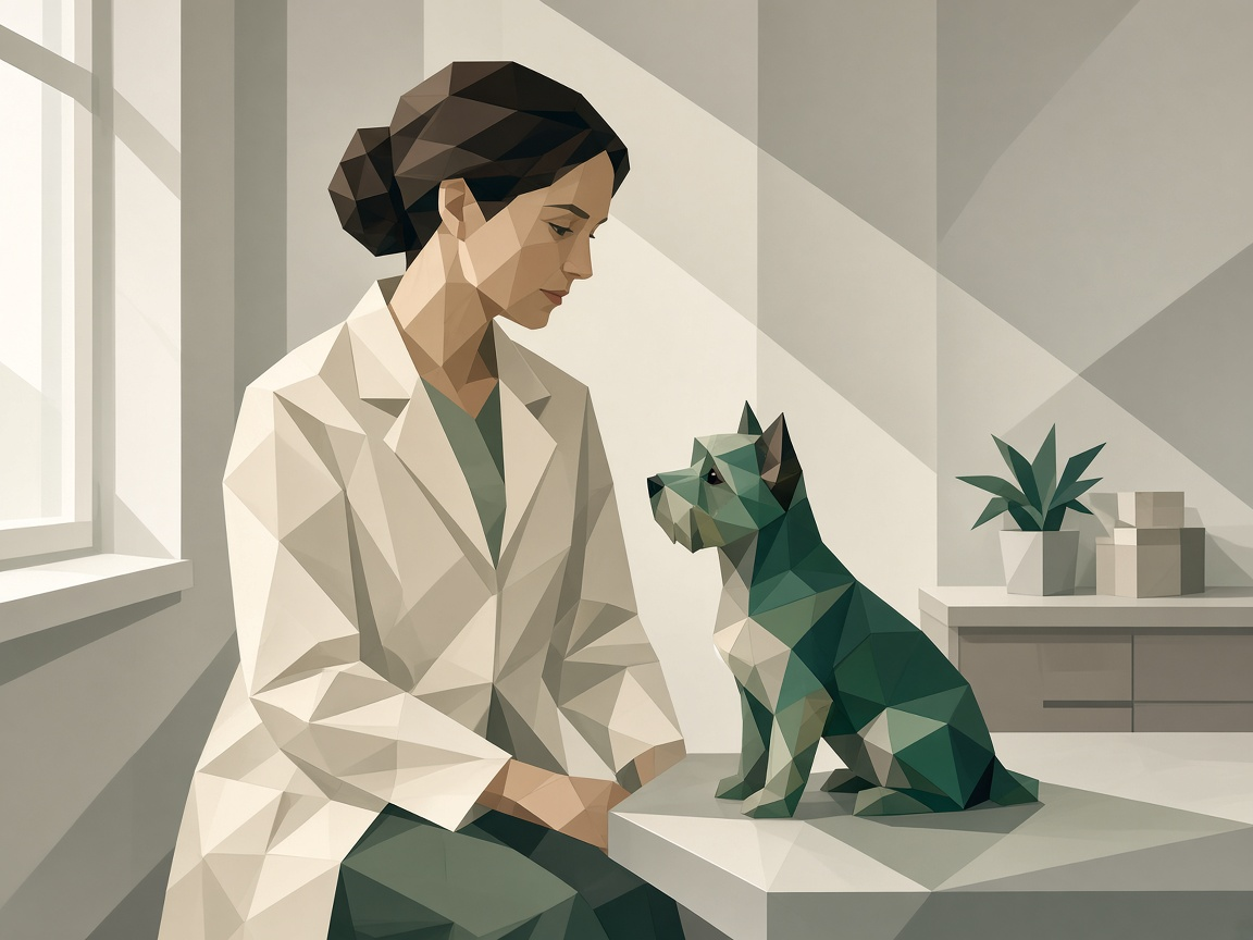Abstract portrait of a clinician seated with a dog