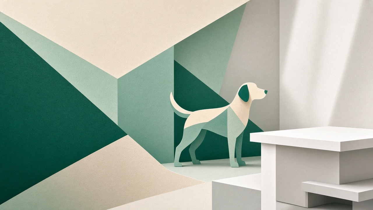 Geometric study of a dog beside an exam table